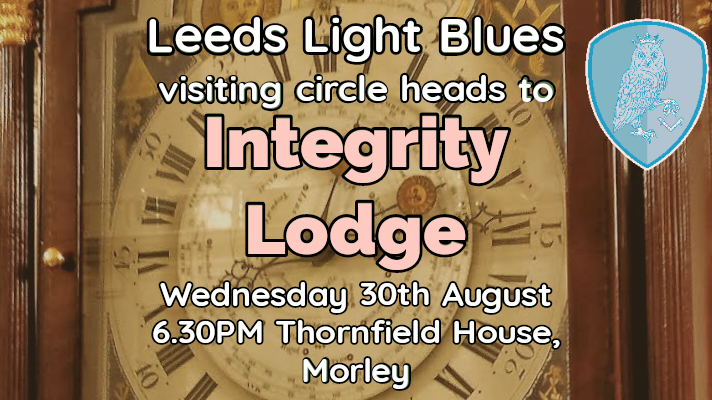 An image of a clock, advertising the Leeds Light Blues visit to Integrity Lodge on 30th August.