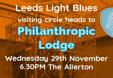 A photo of the old elevator advertising the Leeds Light Blues visit to Philanthropic Lodge on Wednesday 29th November